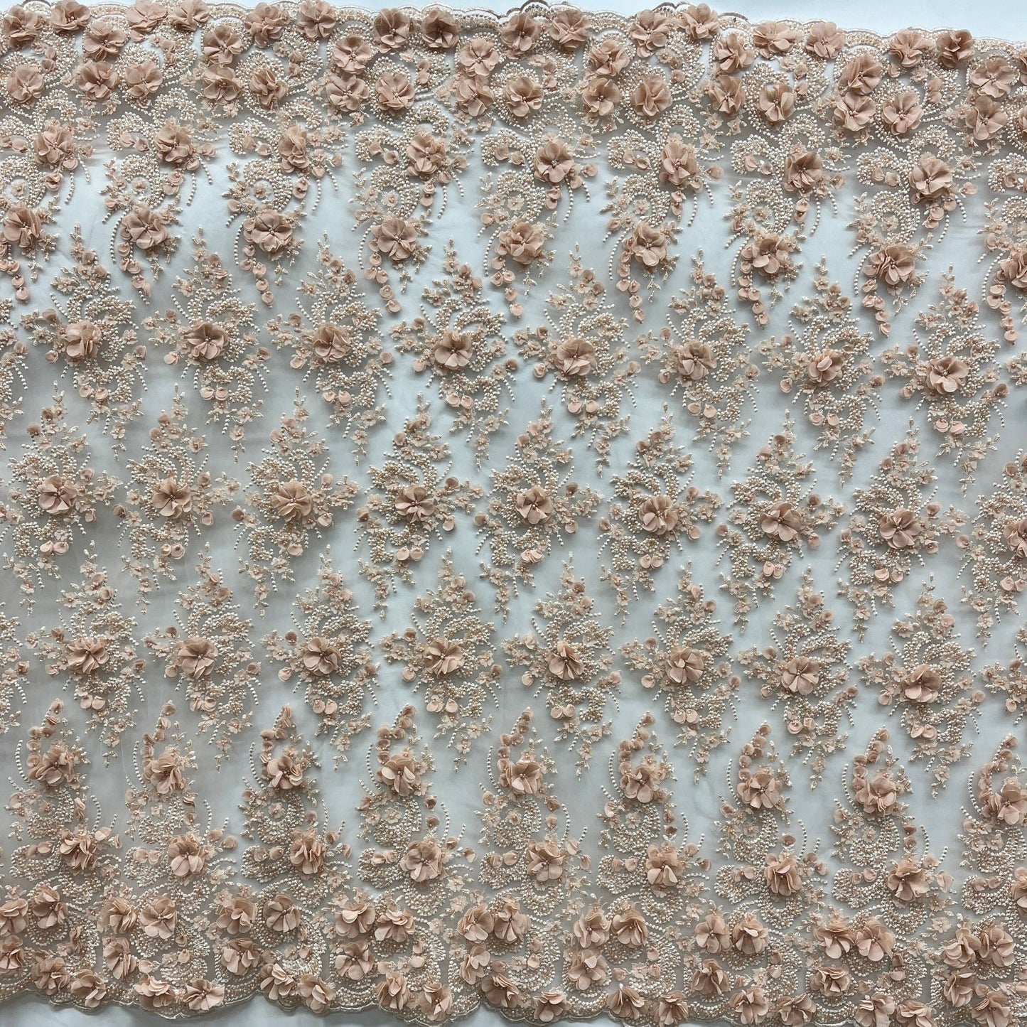 Beaded 3D Floral Lace Fabric Embroidered on 100% Polyester Net Mesh 
| Lace USA - GD-362