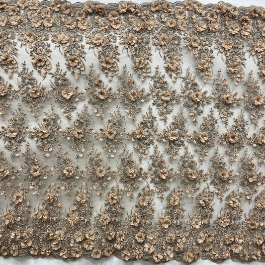 Beaded 3D Floral Lace Fabric Embroidered on 100% Polyester Net Mesh 
| Lace USA - GD-362